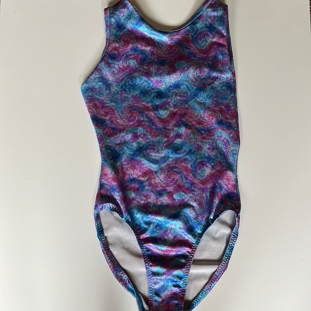 Adult Medium alpha factor leotard blue pink and purple like new
